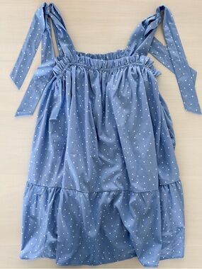Blue Polka Dot Tie-Shoulder Sundress